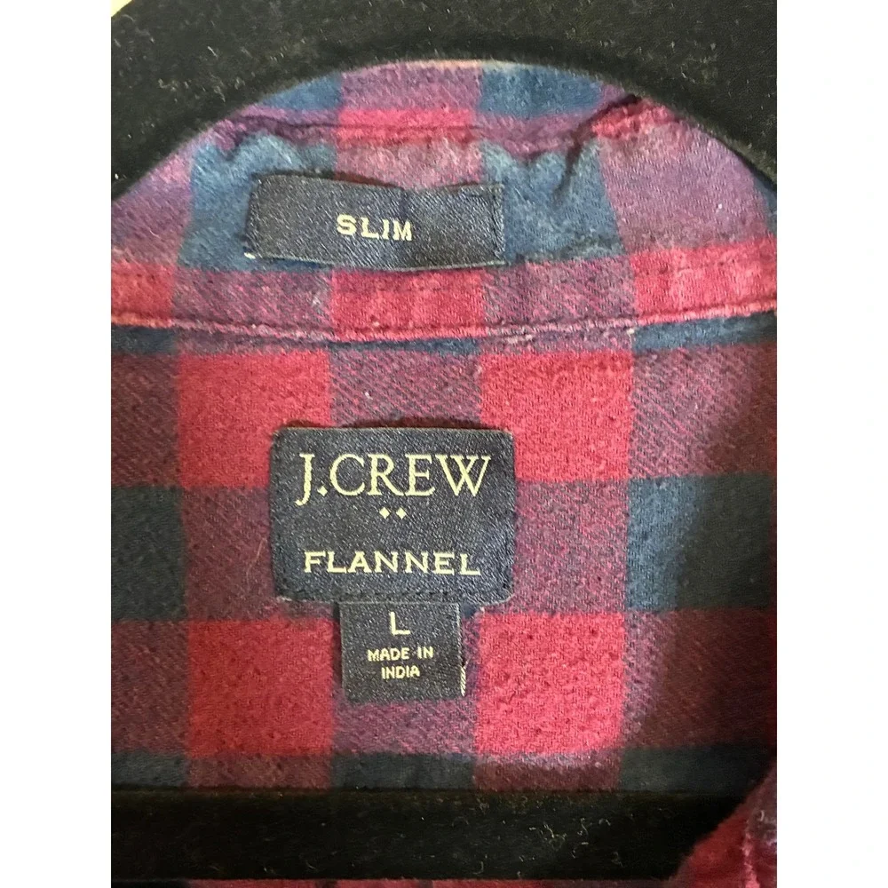 J.Crew Men's Large Slim Fit Buffalo Plaid Flannel Shirt Red Navy 100% Cotton